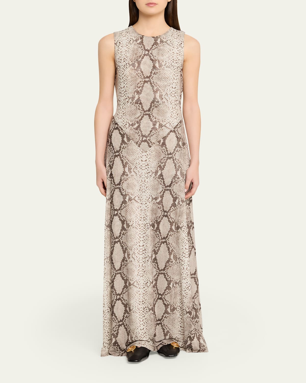 Uzina Sleeveless Python-Print Maxi Dress