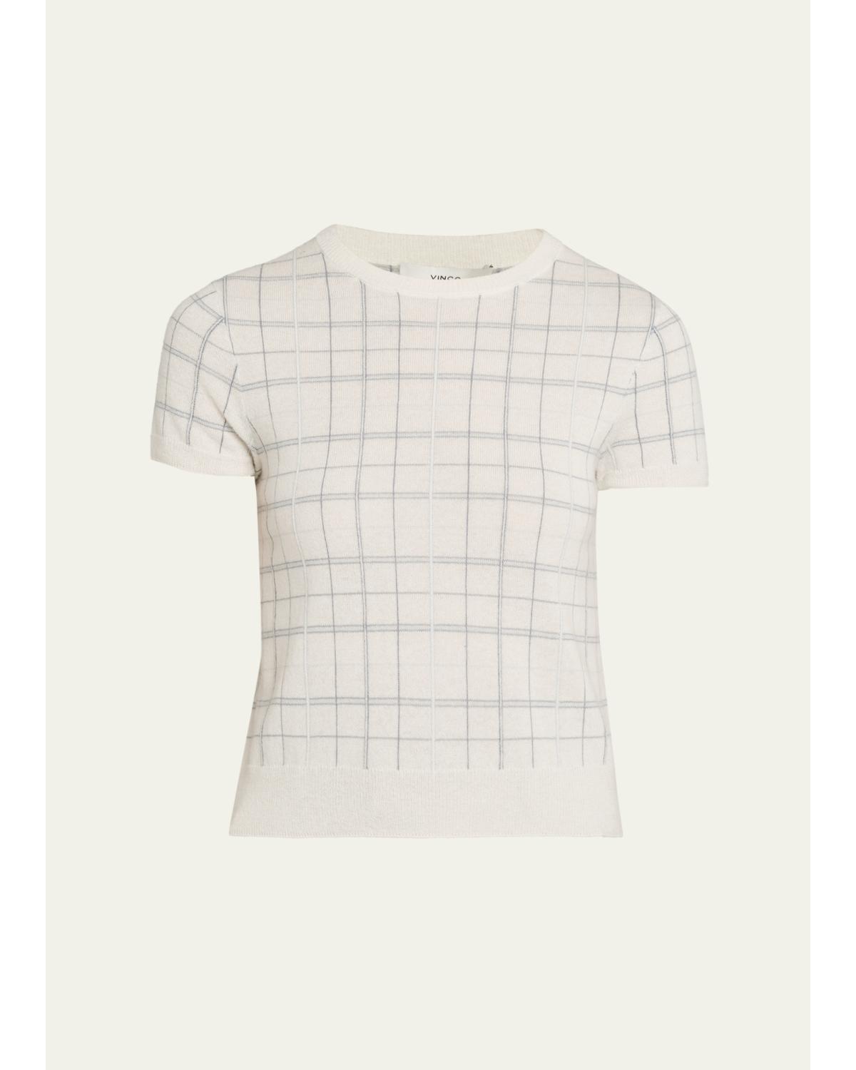 Plaid Short-Sleeve Crewneck Top