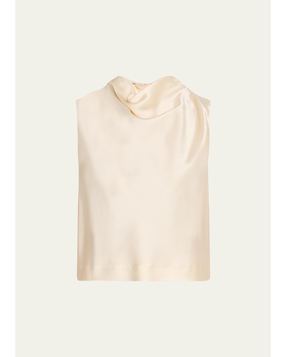 Cropped Satin Cowl-Neck Top