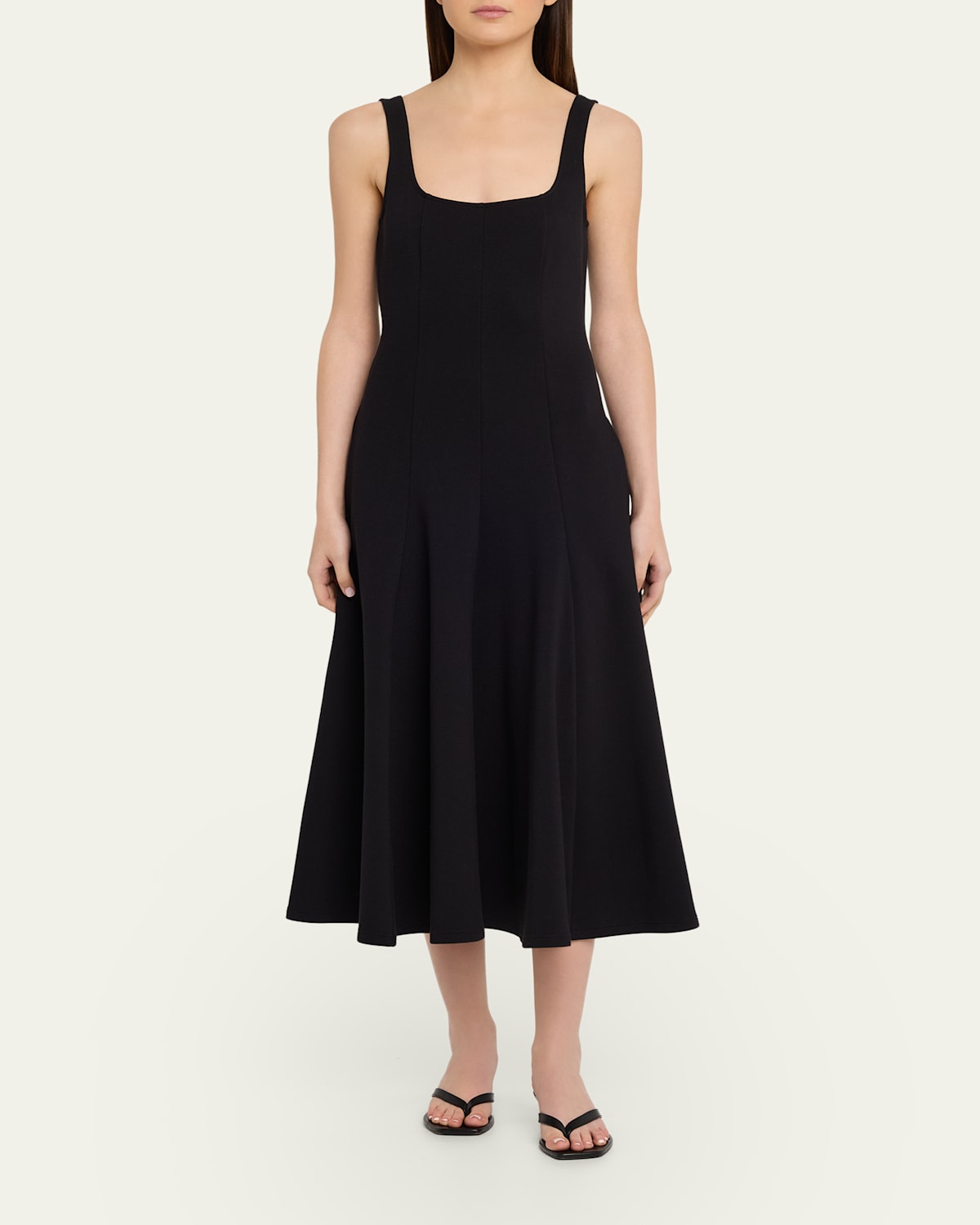 Seamed Square-Neck Knit Midi Dress