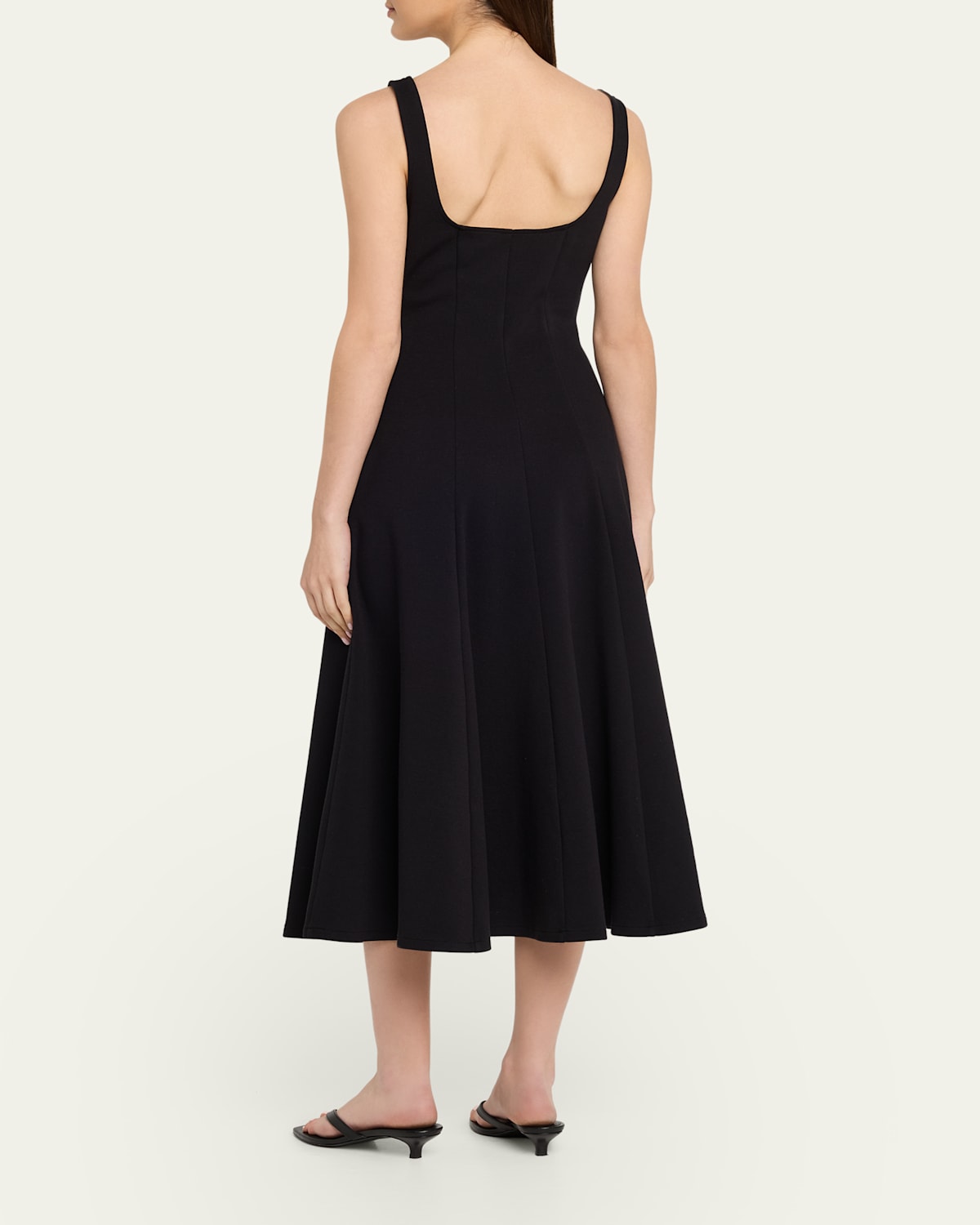 Seamed Square-Neck Knit Midi Dress