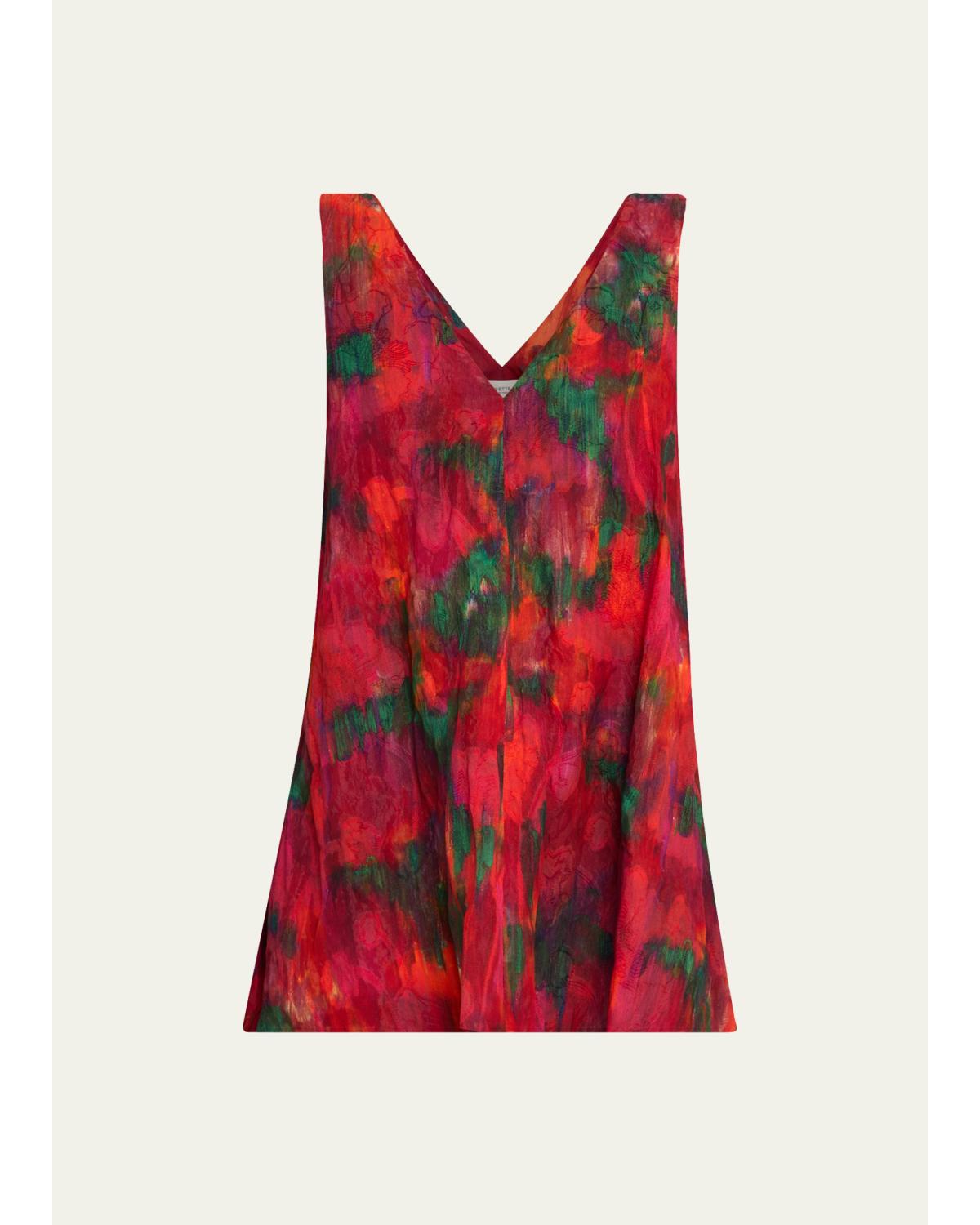 Sleeveless Abstract-Print Cotton Blouse