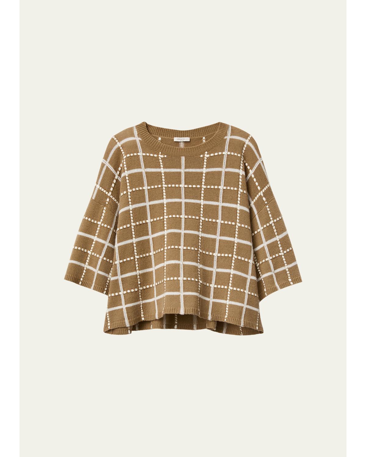 Oversized Cashmere-Linen Grid Sweater