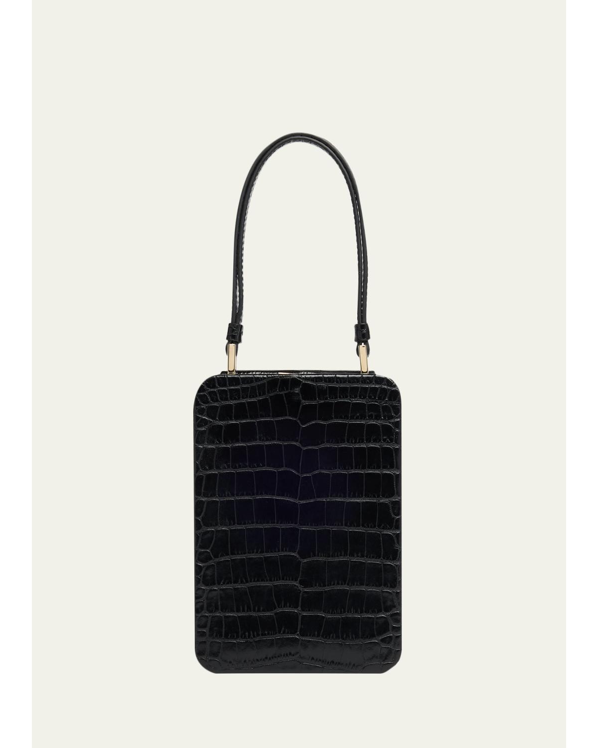 Frame Croc-Embossed Leather Vertical Clutch
