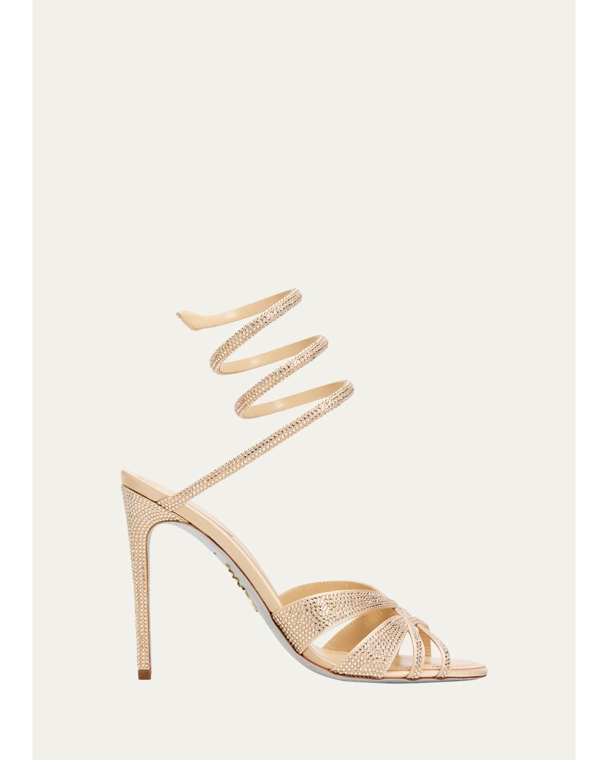 100Mm Embellished Satin Ankle-Wrap Sandals