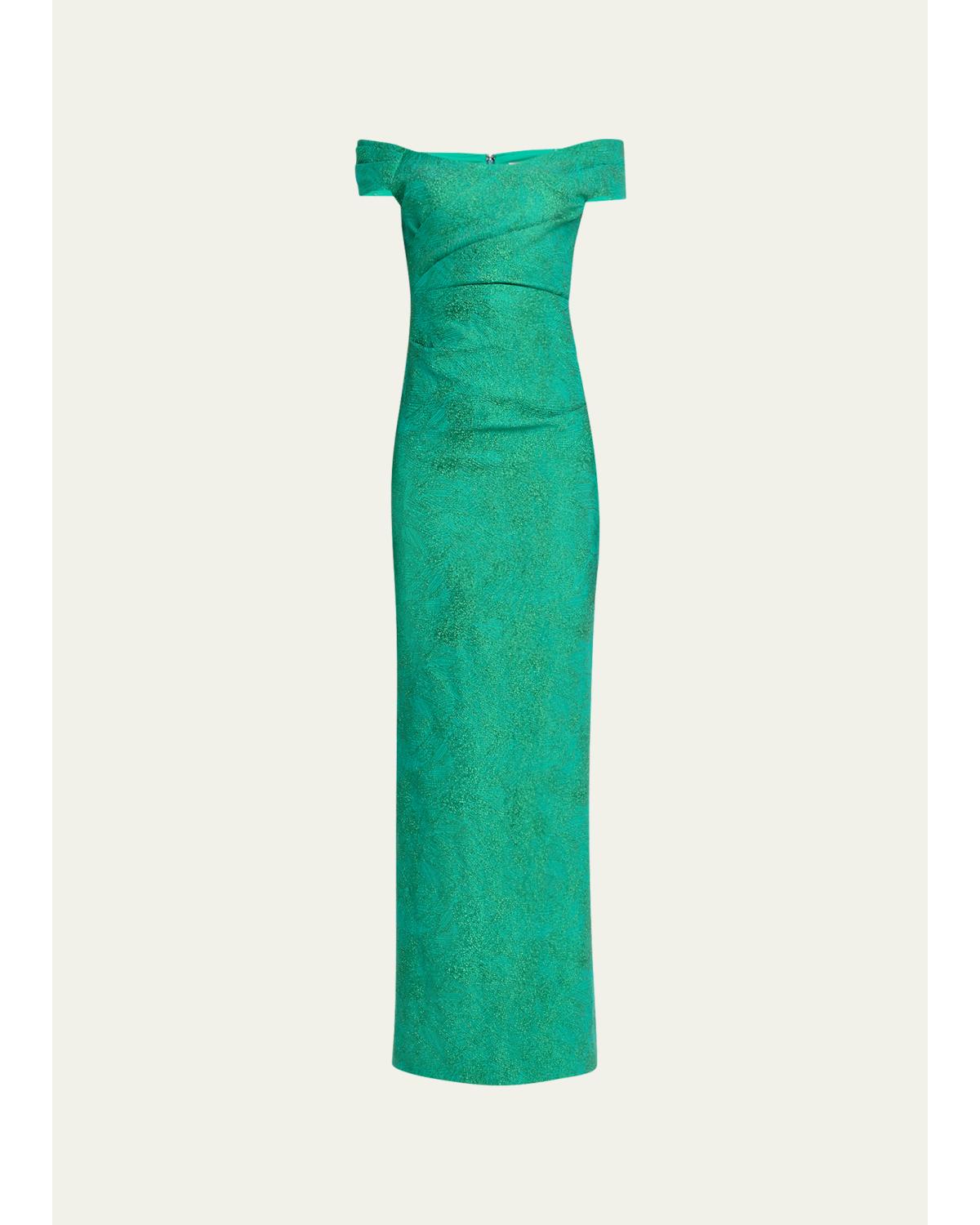 Off-Shoulder Metallic Jacquard Column Gown