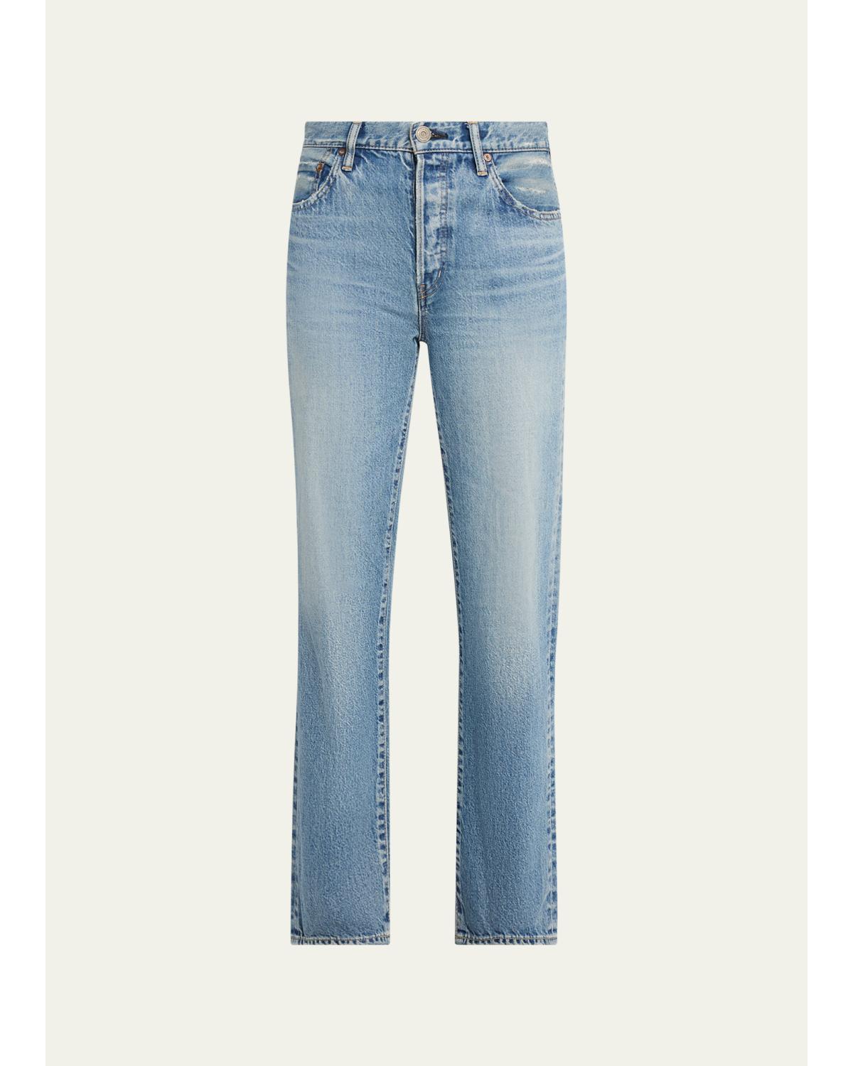 Washed Denim Mid-Rise Straight-Leg Jeans