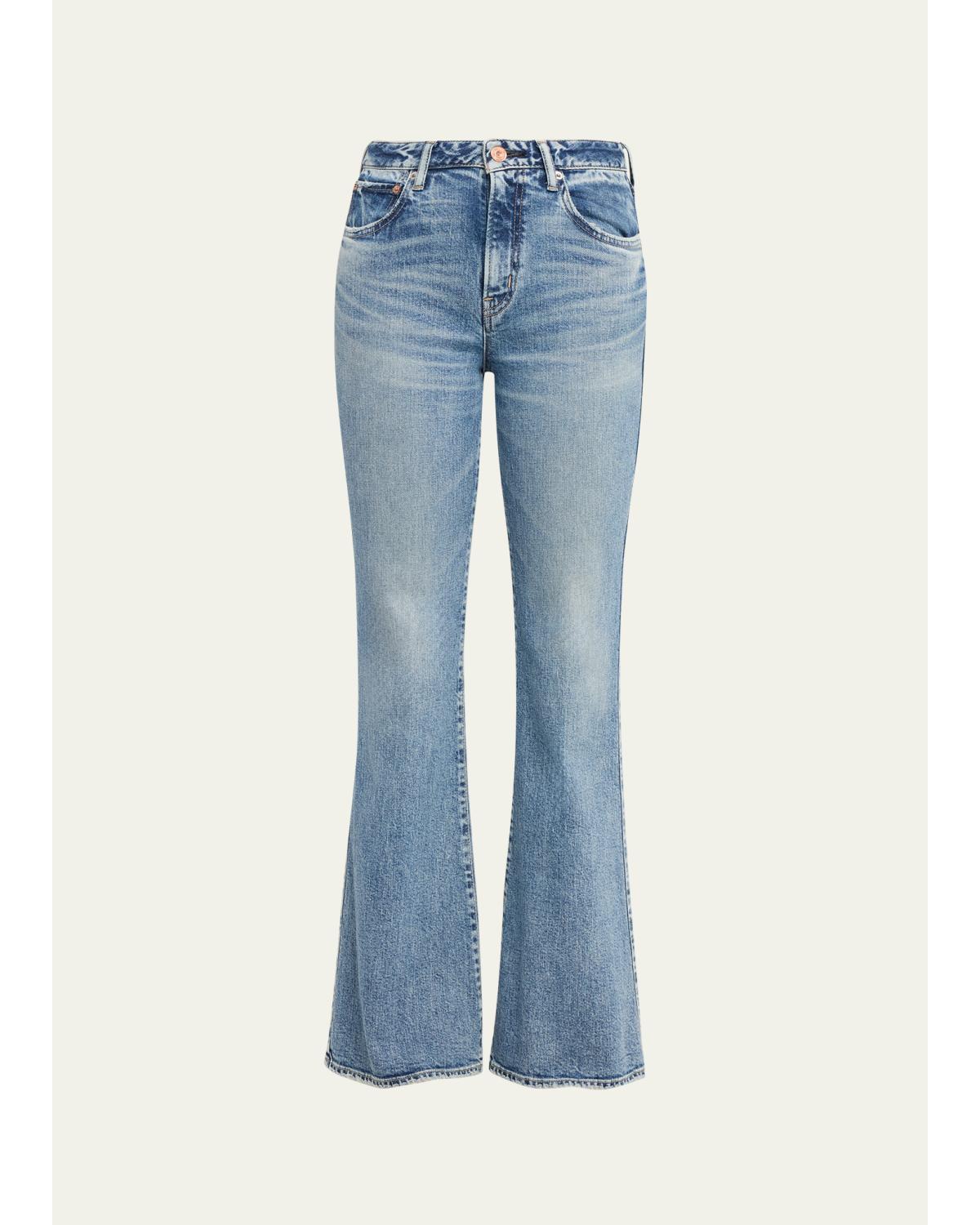 Washed Denim Mid-Rise Flared Jeans