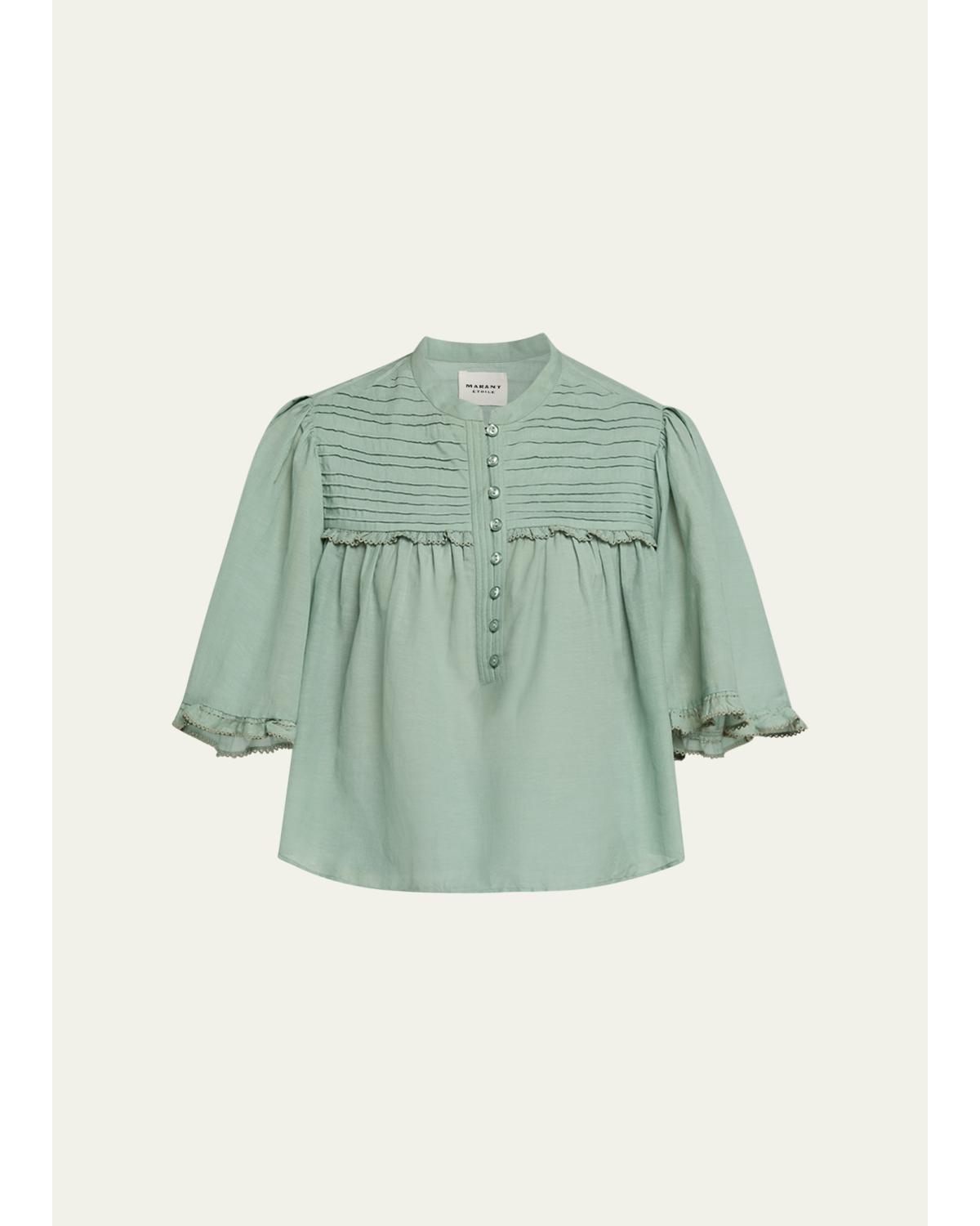 Douna Pleated-Bib Voile Blouse