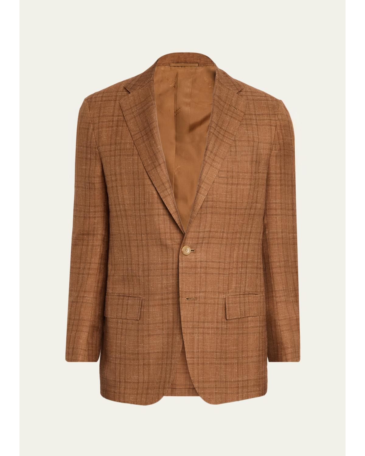 Men'S Cashmere Linen Plaid Sport Coat