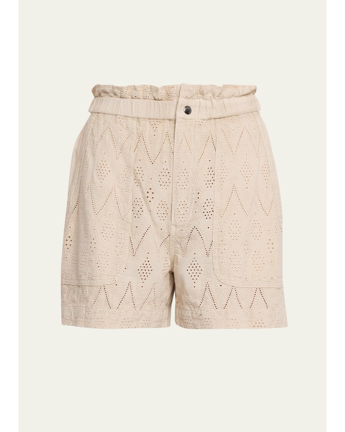 Kisha Eyelet-Embroidered Twill Shorts