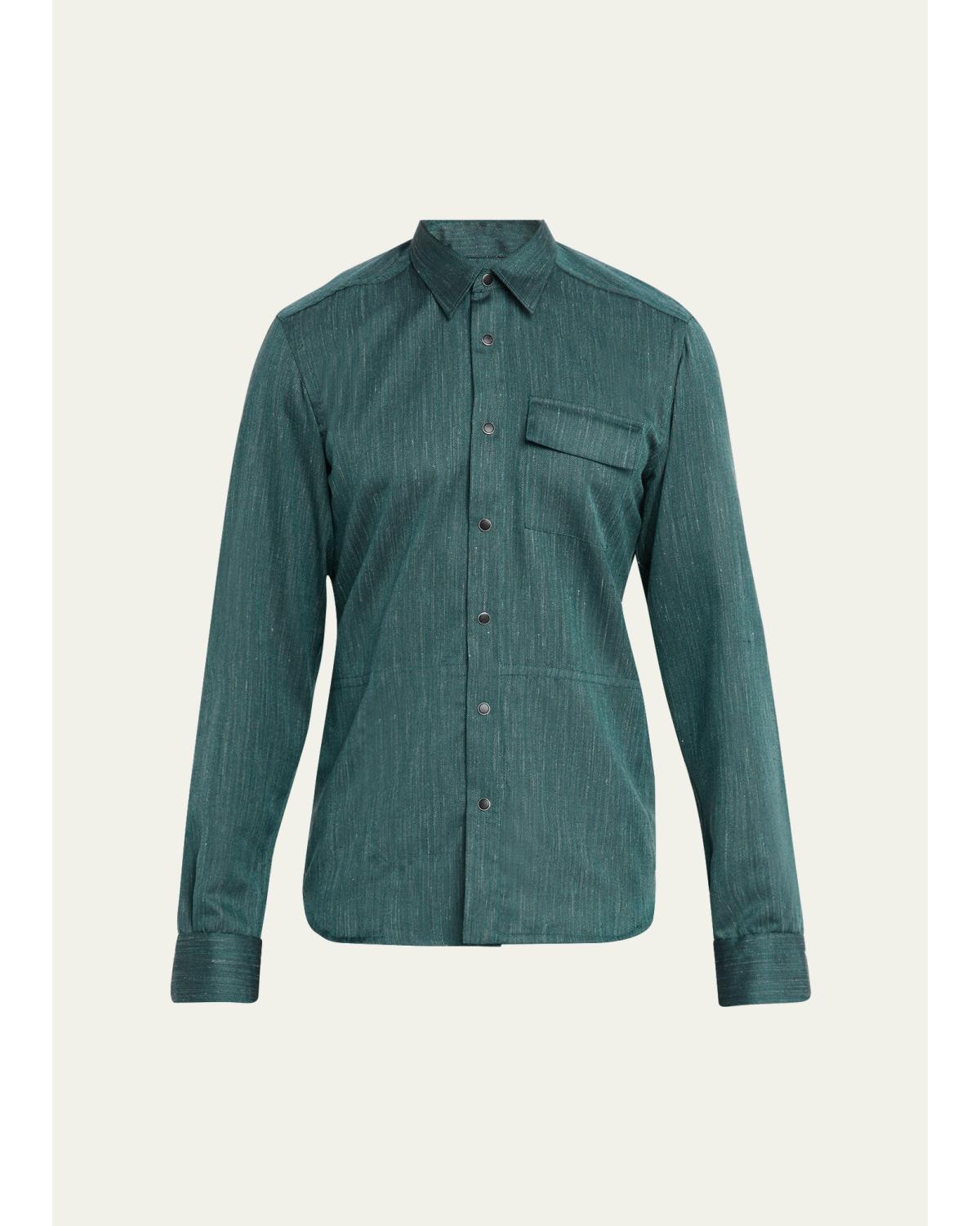 Men'S Cashmere, Wool And Silk Snap-Placket Shirt