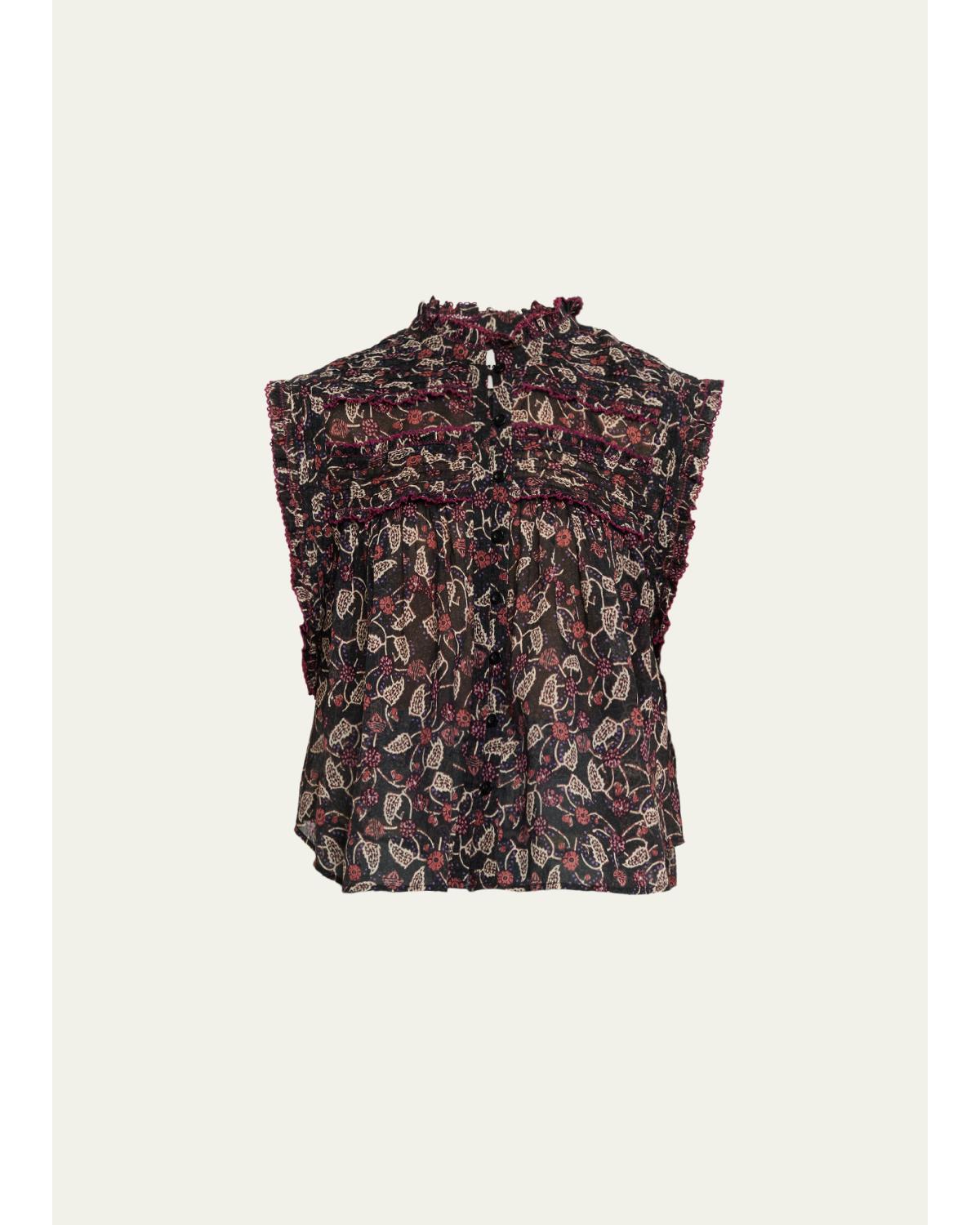 Dersia Floral Ruffled Cotton Button-Front Top
