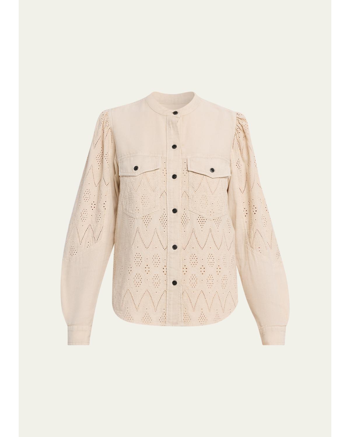 Kaina Eyelet Cotton Button-Front Shirt