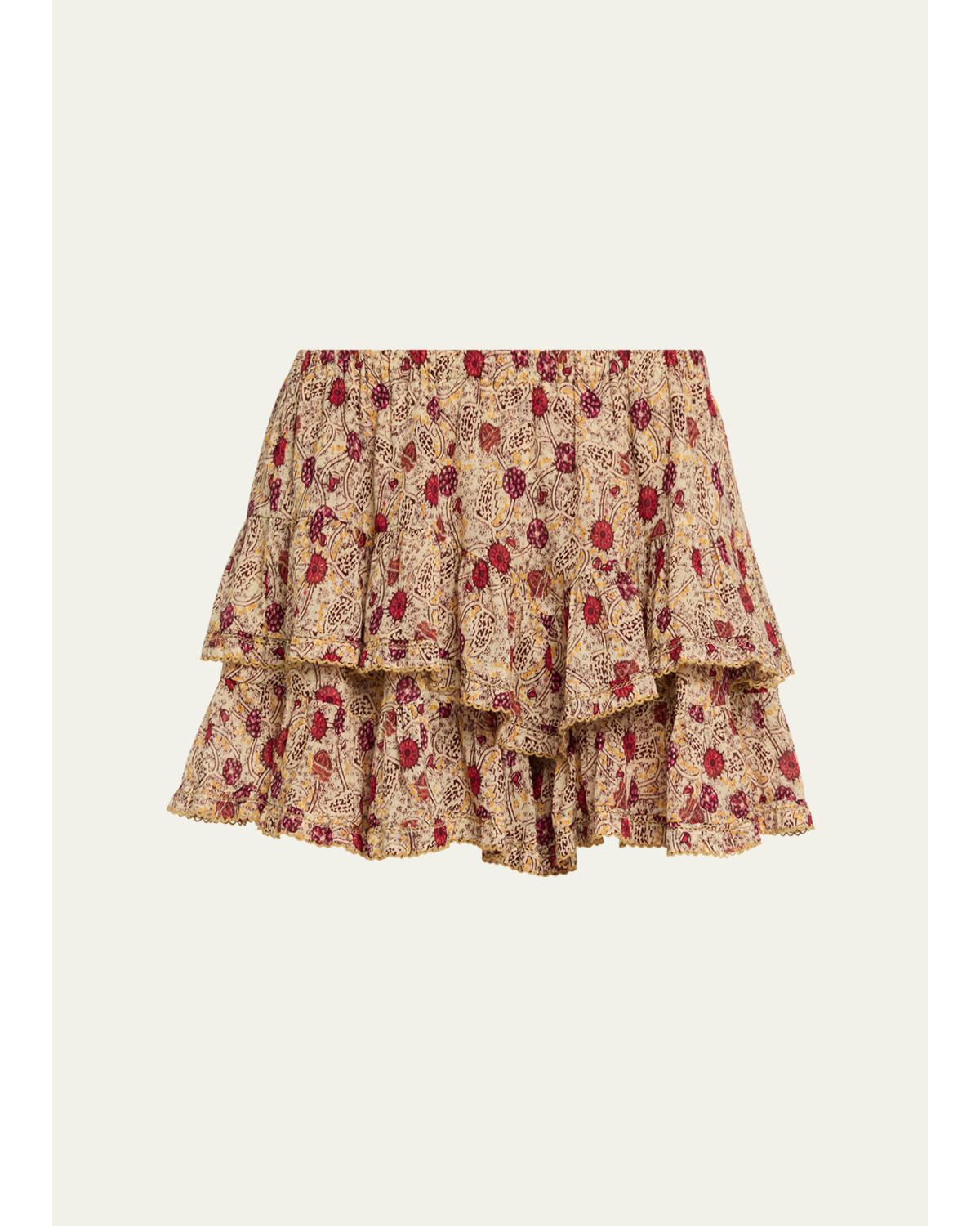 Jocadia Floral Ruffled Cotton Miniskirt