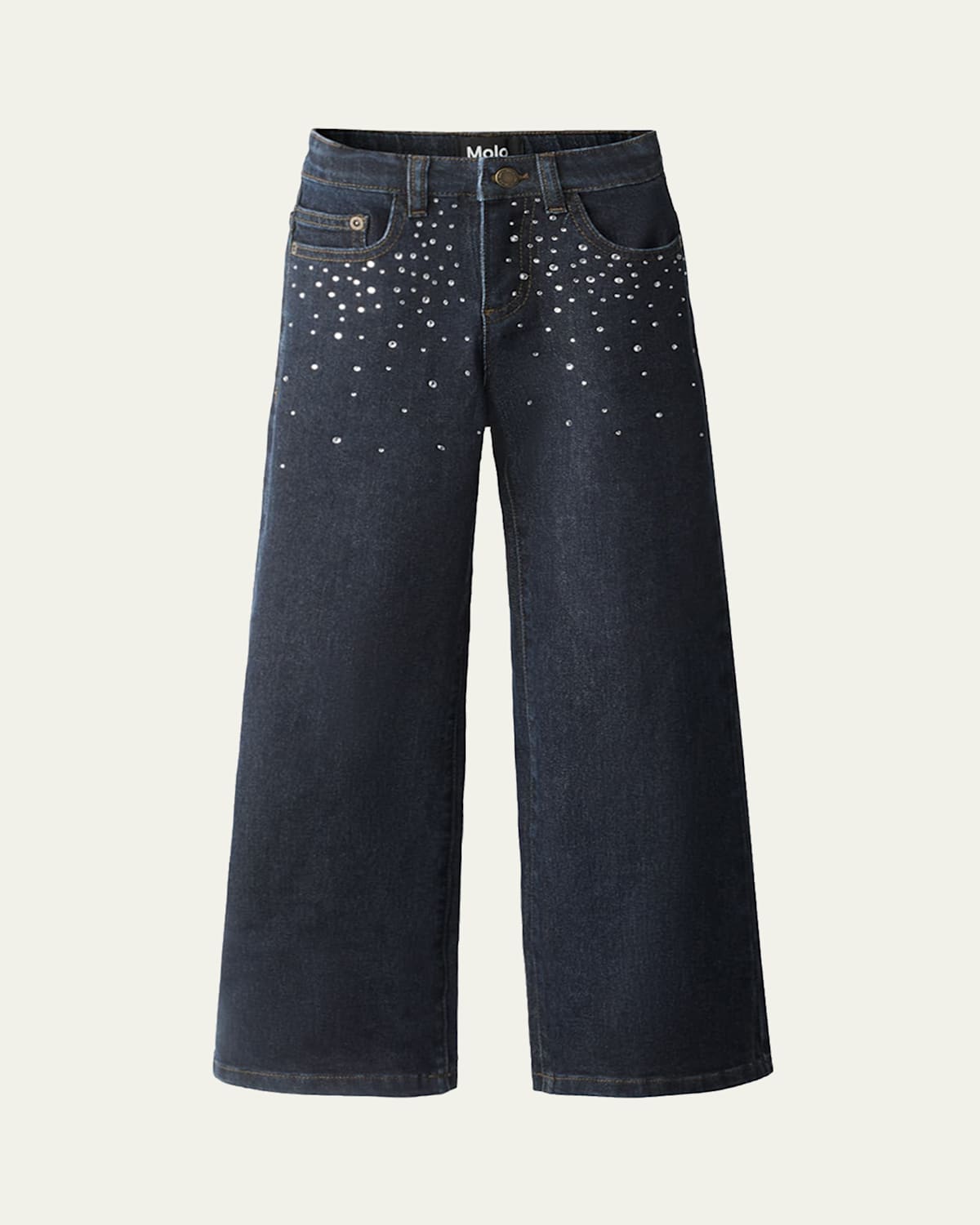 Molo Kids' Girl's Asta Rhinestone Wide-leg Denim Jeans
