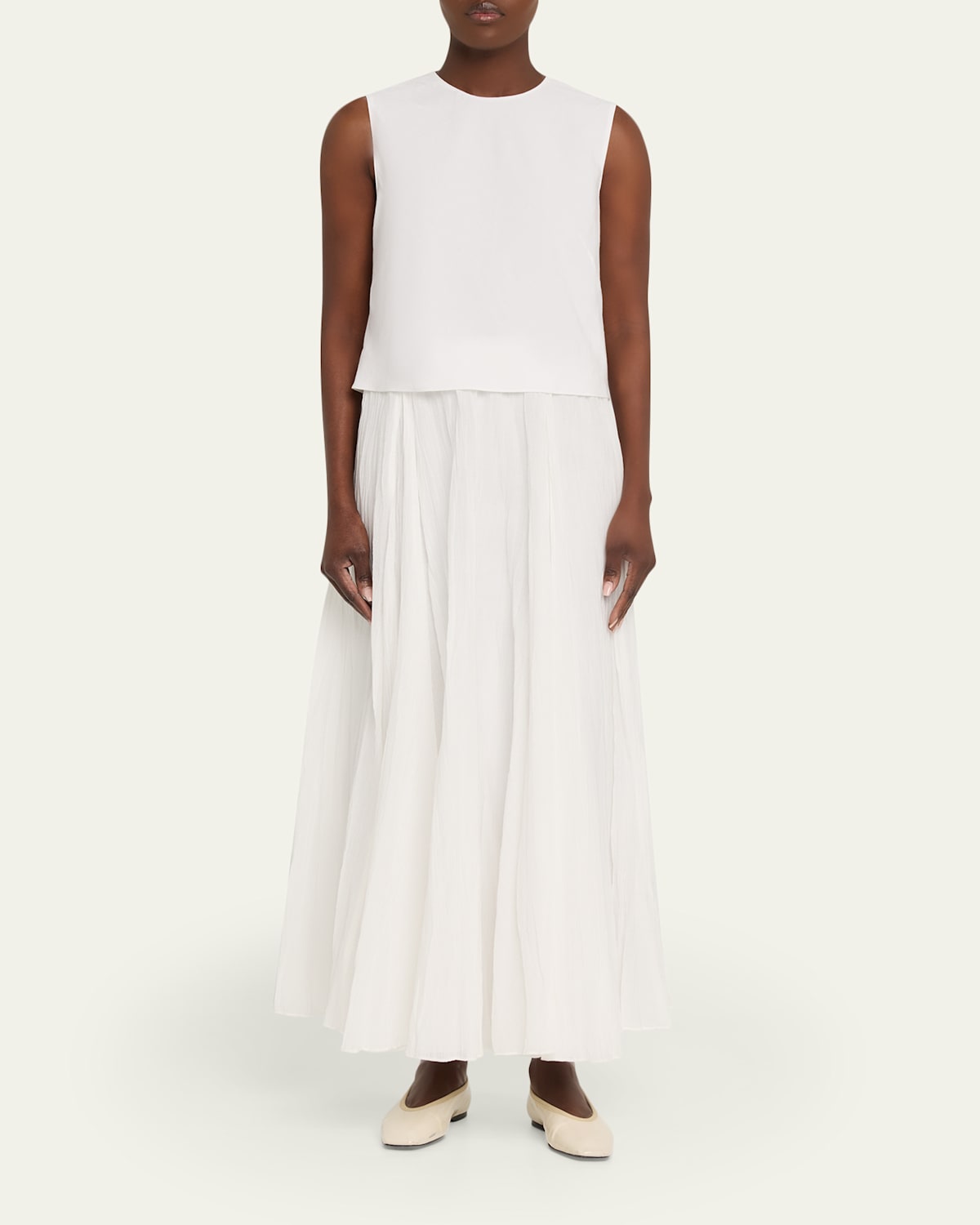 Crinkled Plissé Cotton-Blend Maxi Skirt