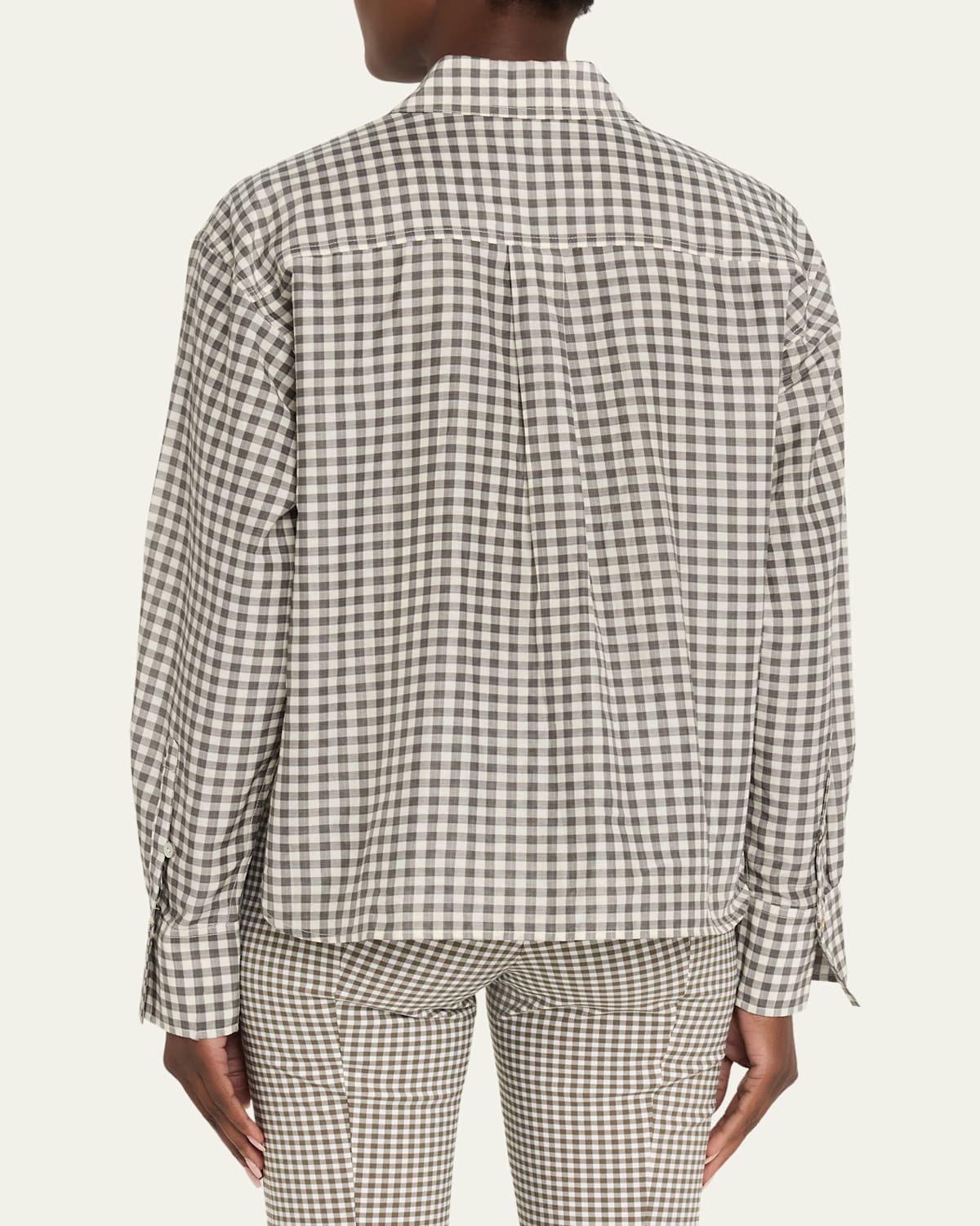 Long-Sleeve Cropped Cotton-Silk Gingham Shirt