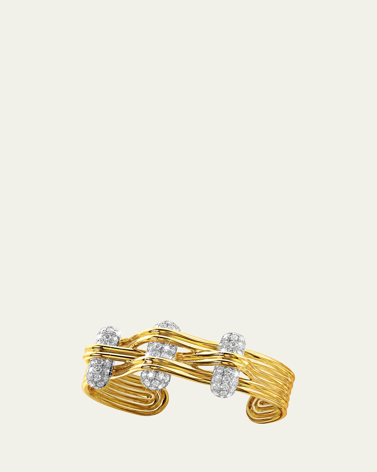 Platinum And 18K Yellow Gold Diamond Trio Bangle