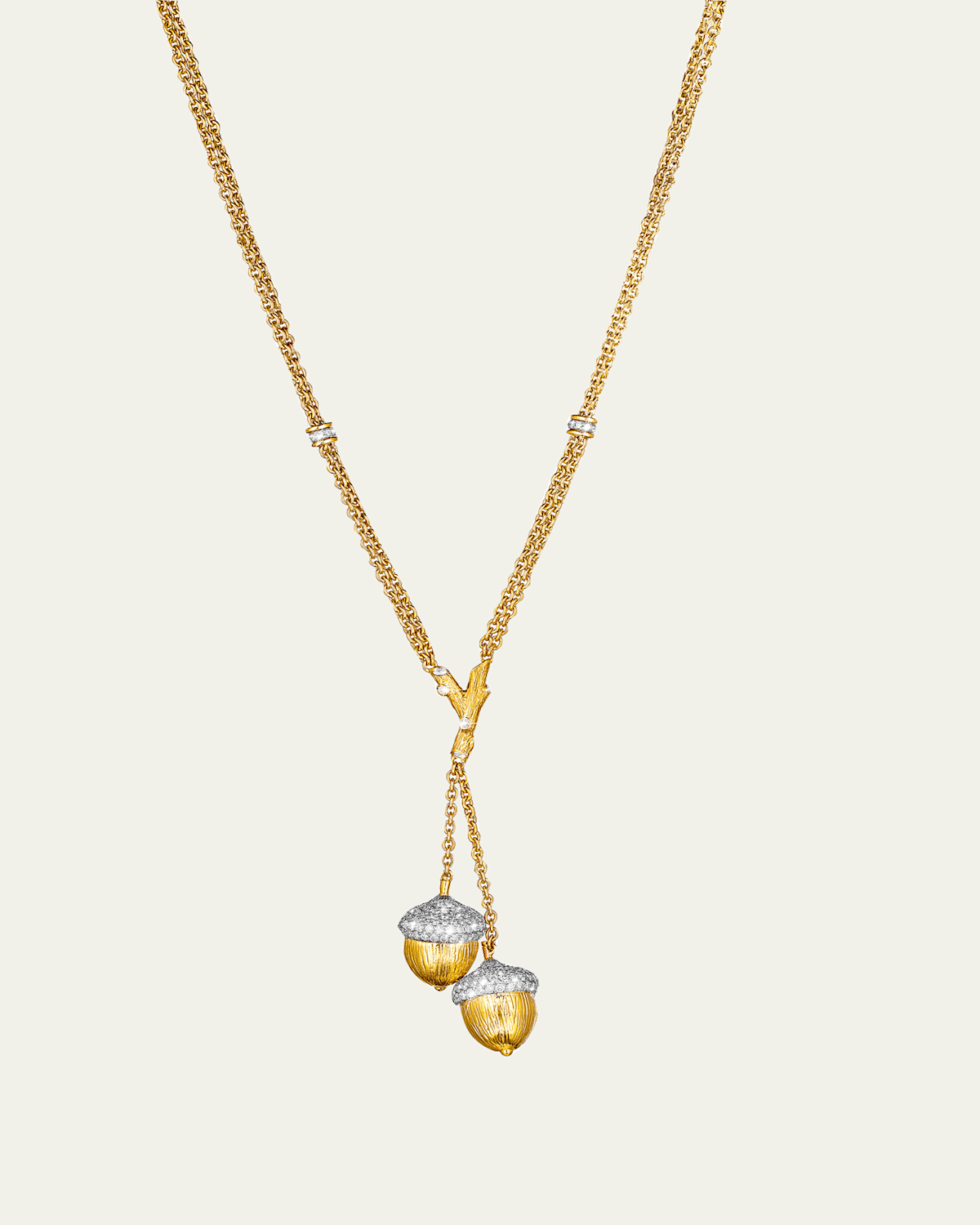 Verdura Platinum and 18K Yellow Gold Diamond Acorn Lariat Necklace