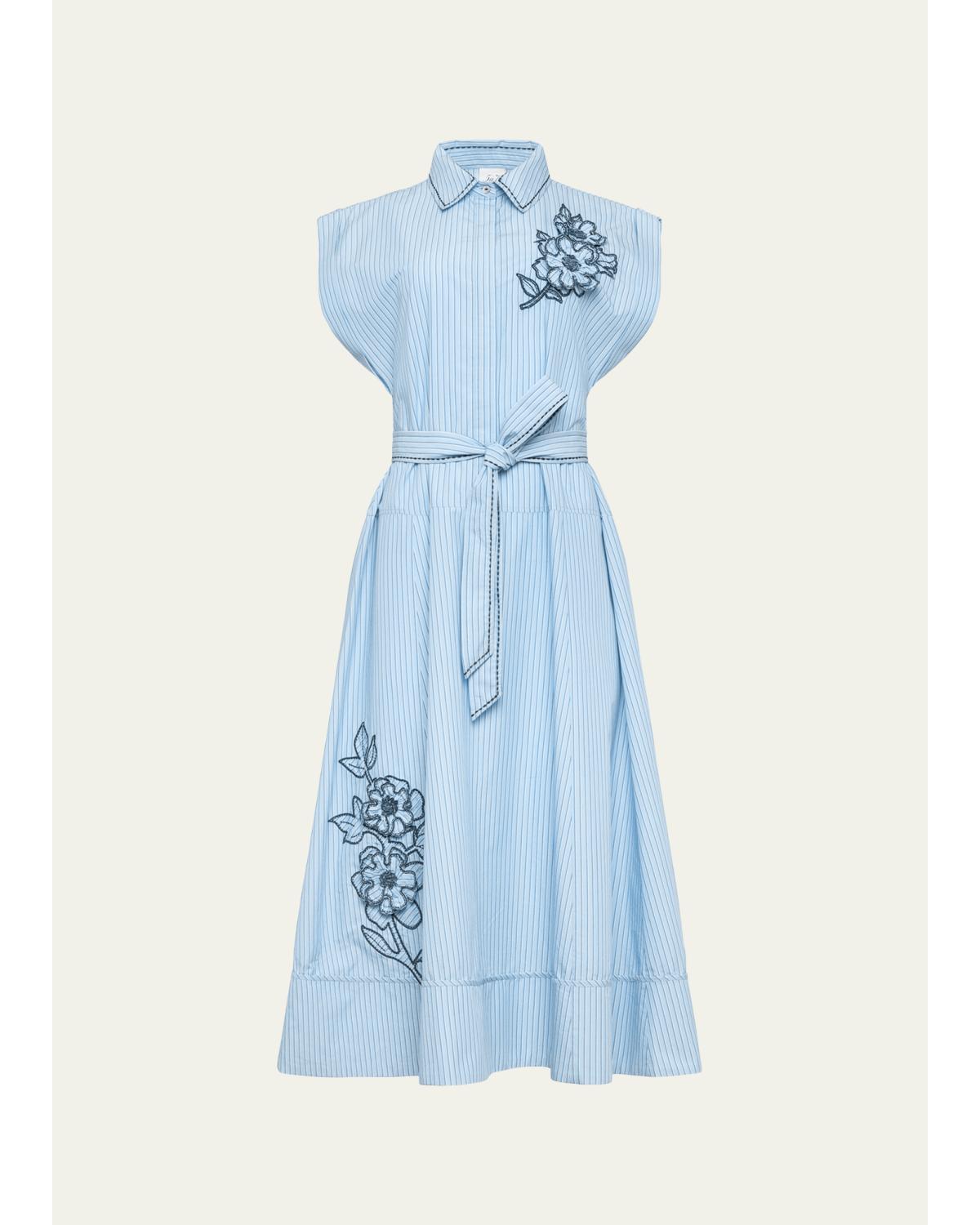 Callie Pinstripe Floral Midi Dress