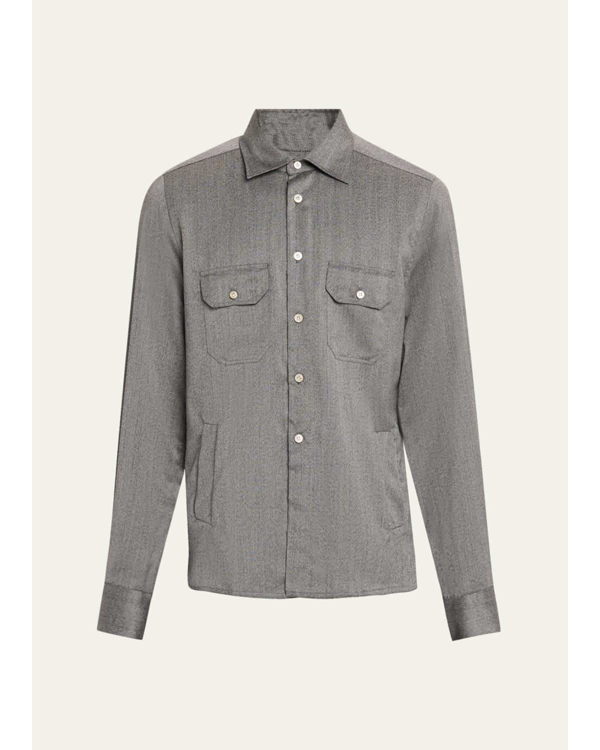 Men'S Cashmere Herringbone Flap-Pocket Overshirt