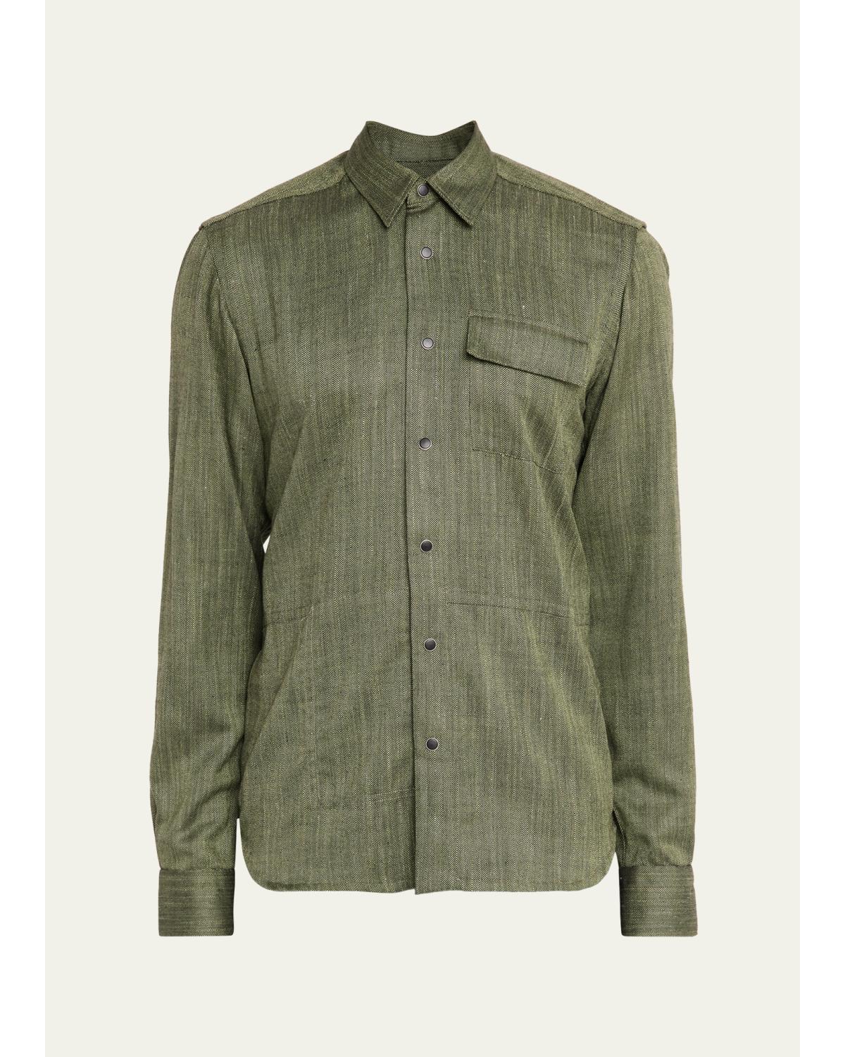 Men'S Herringbone Cashmere And Wool Snap-Front Overshirt