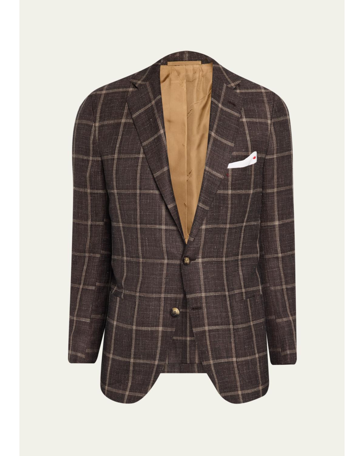 Men'S Windowpane Cashmere And Silk Single-Breasted Sport Coat