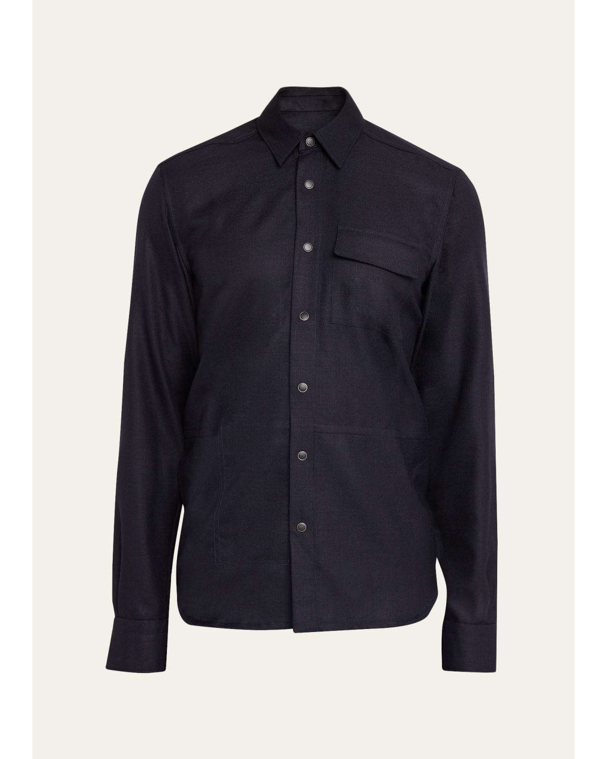 Men'S Textured Cashmere And Wool Snap-Front Overshirt