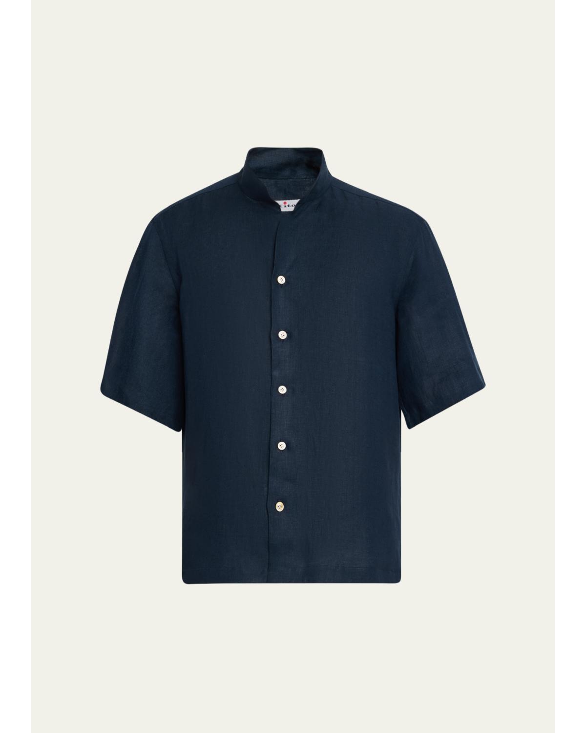 Men'S Cotton Nehru-Collar Short-Sleeve Shirt