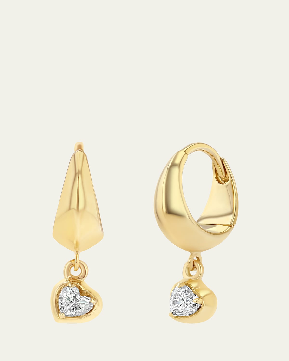Lizzie Mandler Fine Jewelry Crescent Hoop Earring with Diamond Heart, Single