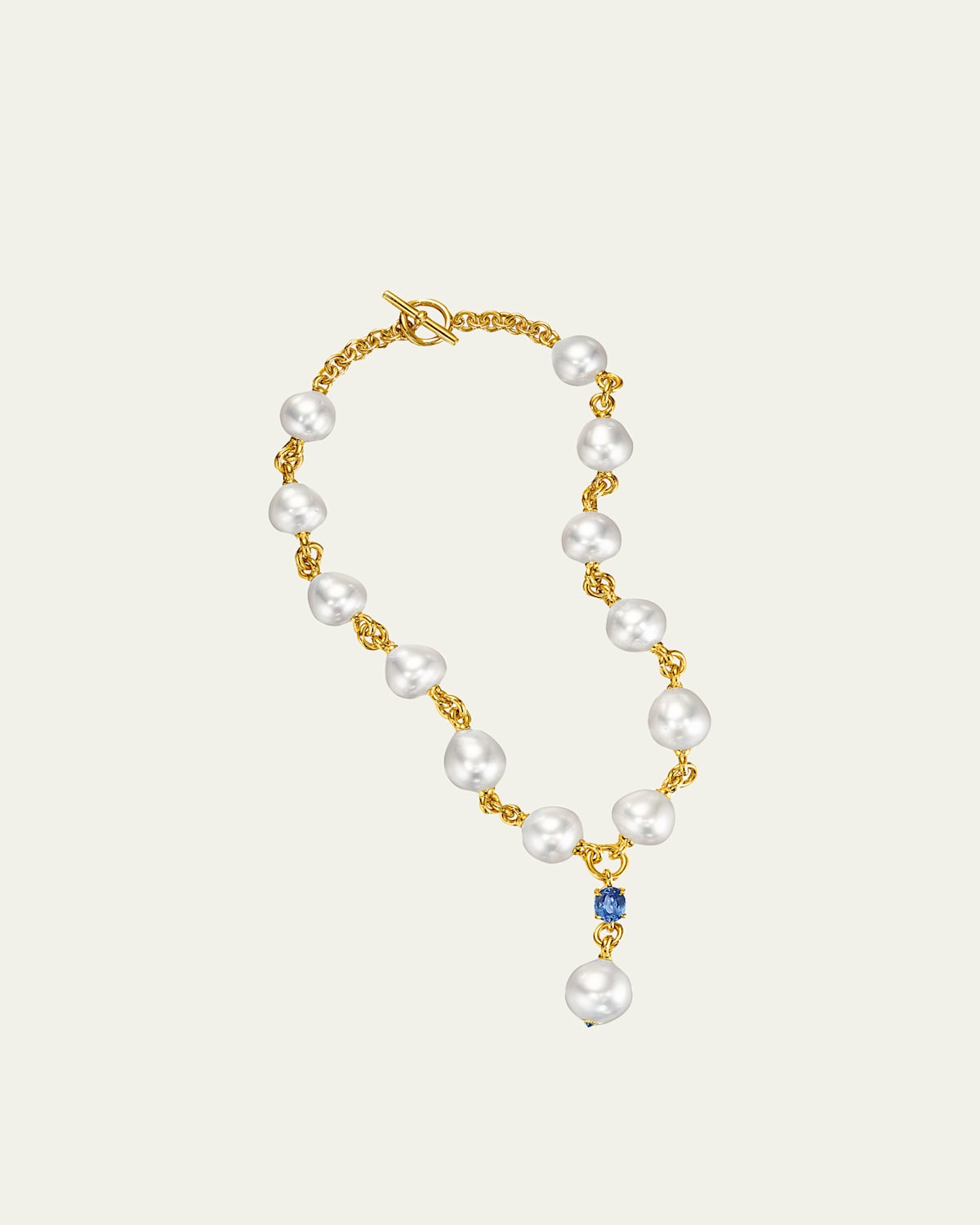 Verdura 18K Yellow Gold South Sea Pearl and Sapphire Y-Necklace