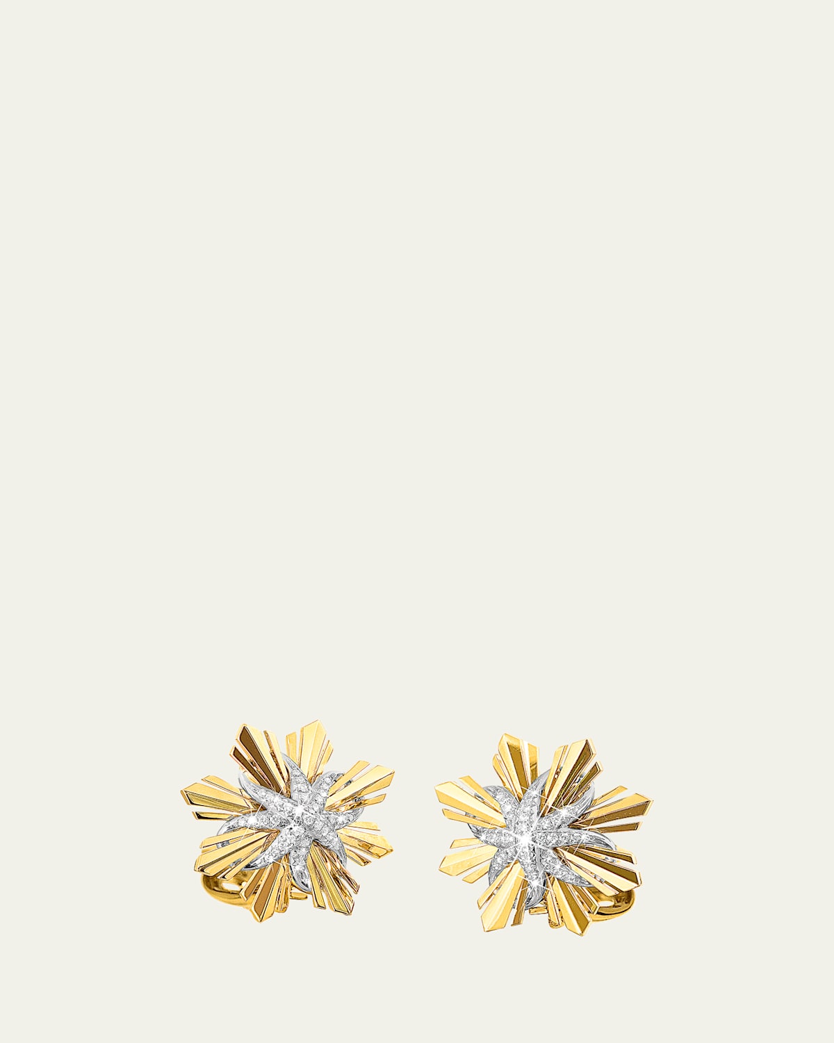 Verdura Platinum and 18K Yellow Gold Diamond Etoile Earrings