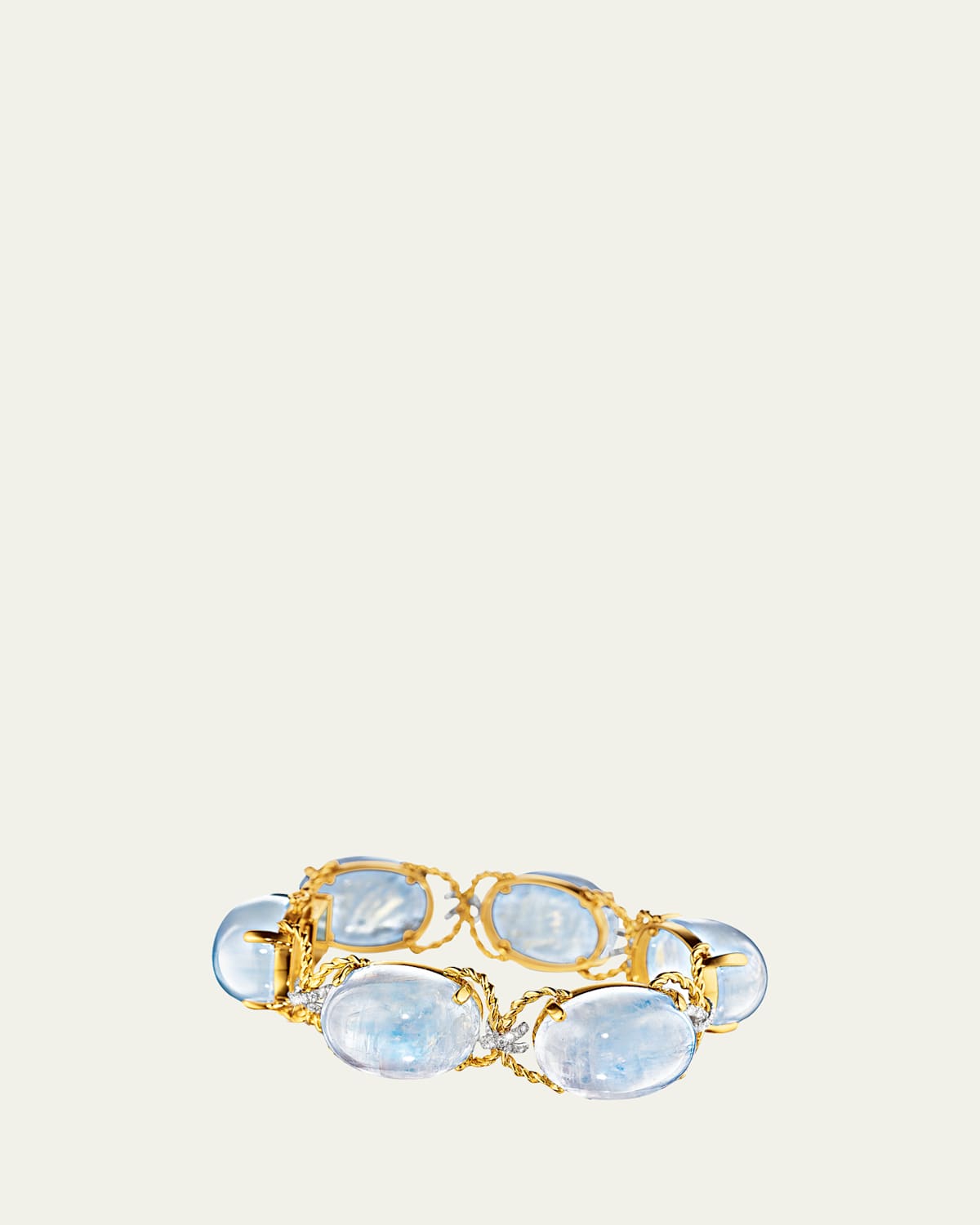 Verdura 18K Yellow Gold Pebble Bracelet in Rainbow Moonstone and Diamonds
