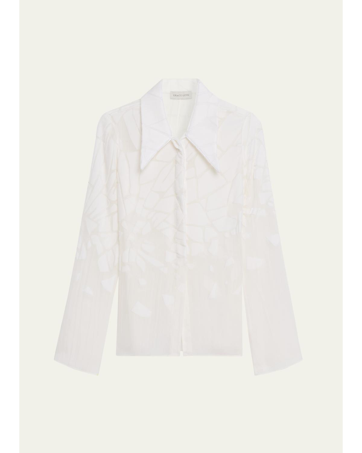Cracked Velvet Devore Chiffon Button-Down Shirt