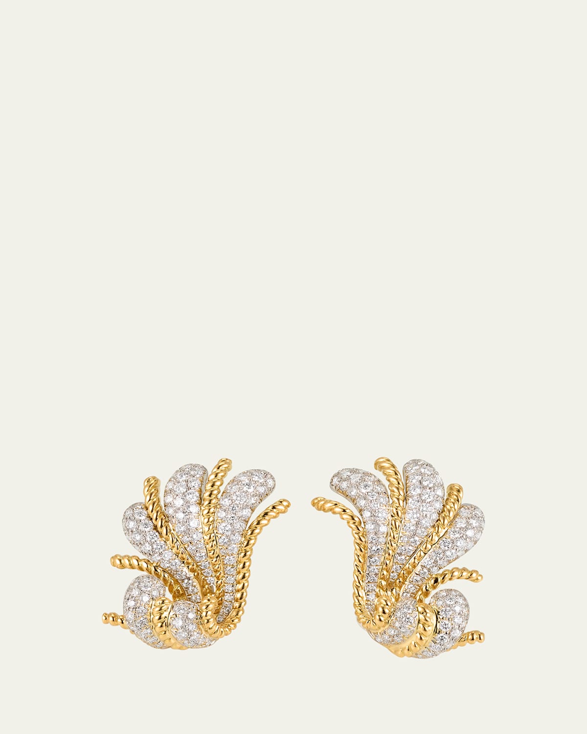 Platinum And 18K Yellow Gold Diamond Fan Earrings