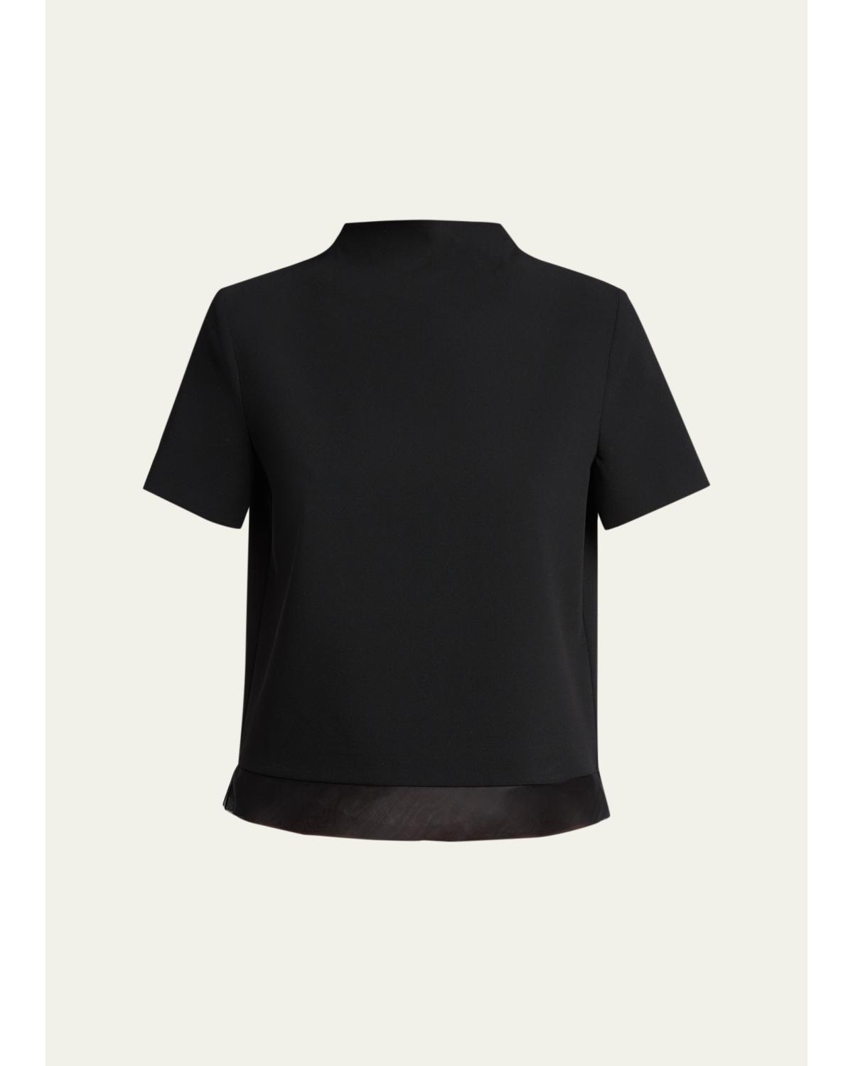 Textured Wool Back-Cutout Crewneck Sweater