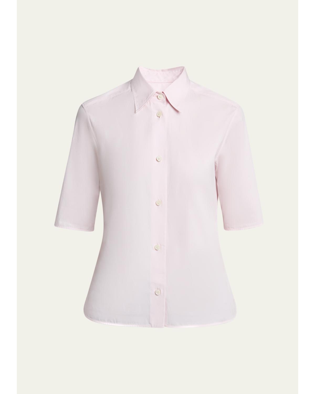 Elbow-Sleeve Slim Button-Down Shirt