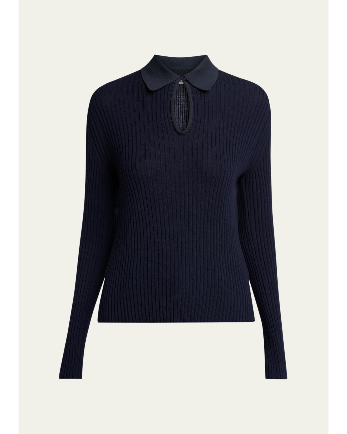 Long-Sleeve Button-Keyhole Polo