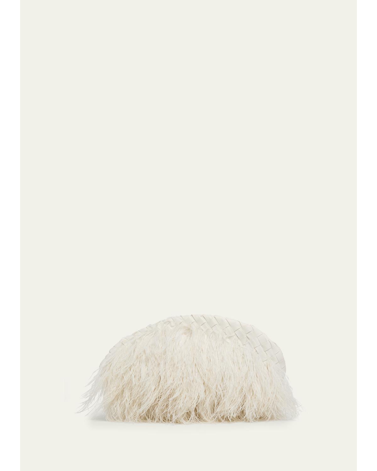 Nappa Leather & Feather Clutch Bag