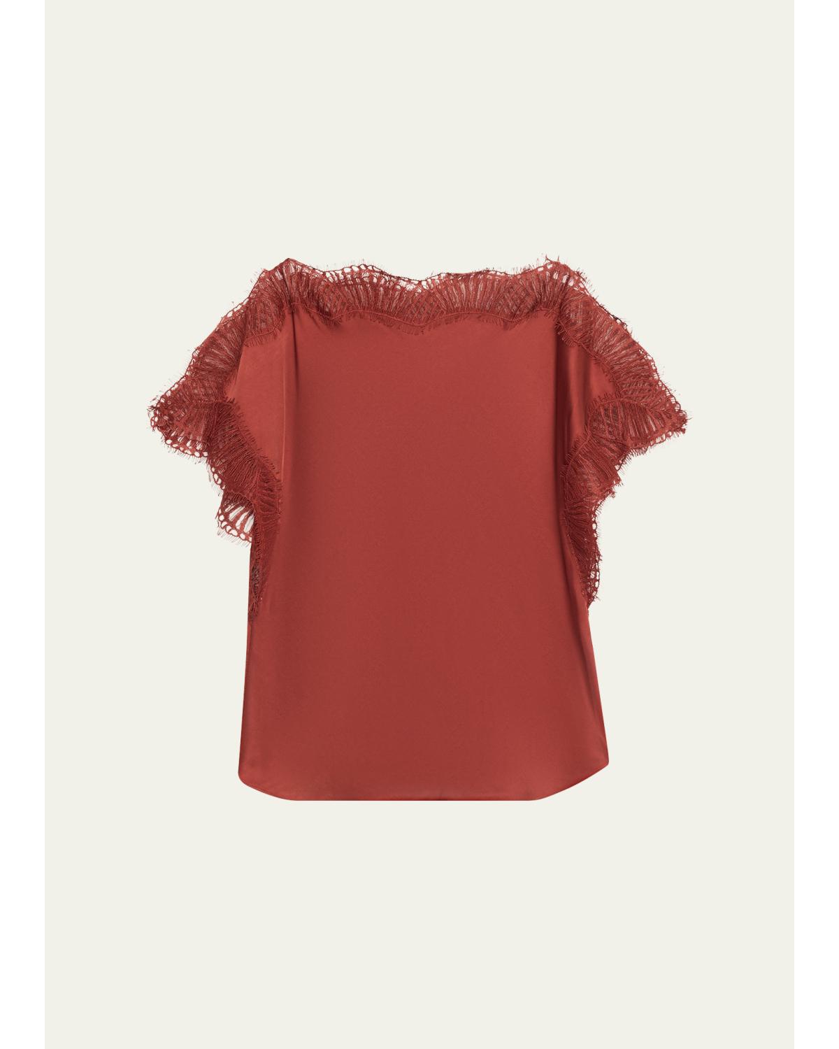 Luna Satin Lace-Trim Top