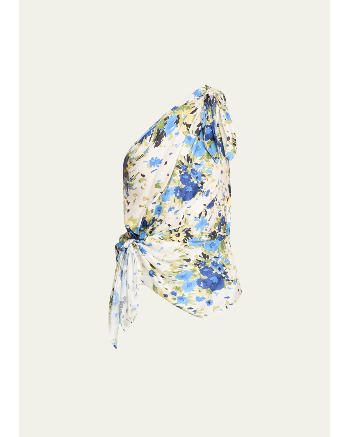 Eliana One-Shoulder Satin Scarf Top