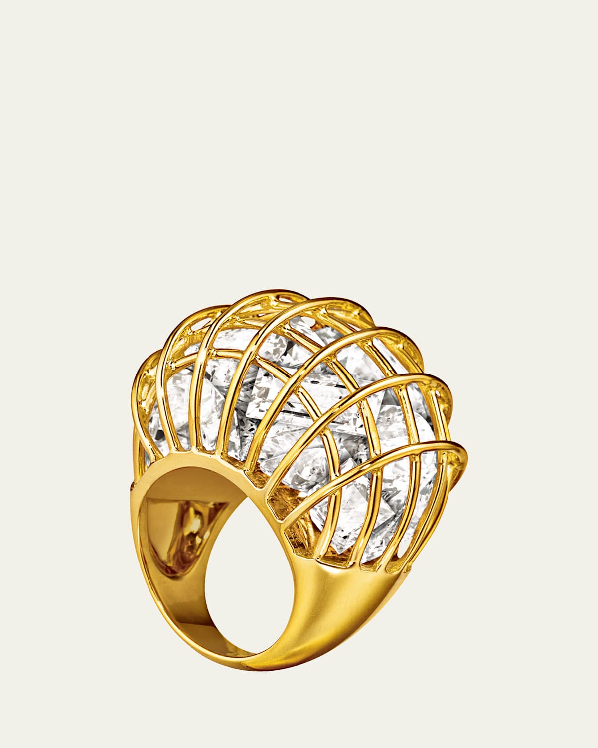 Verdura 18K Yellow Gold Rock Crystal Caged Ring