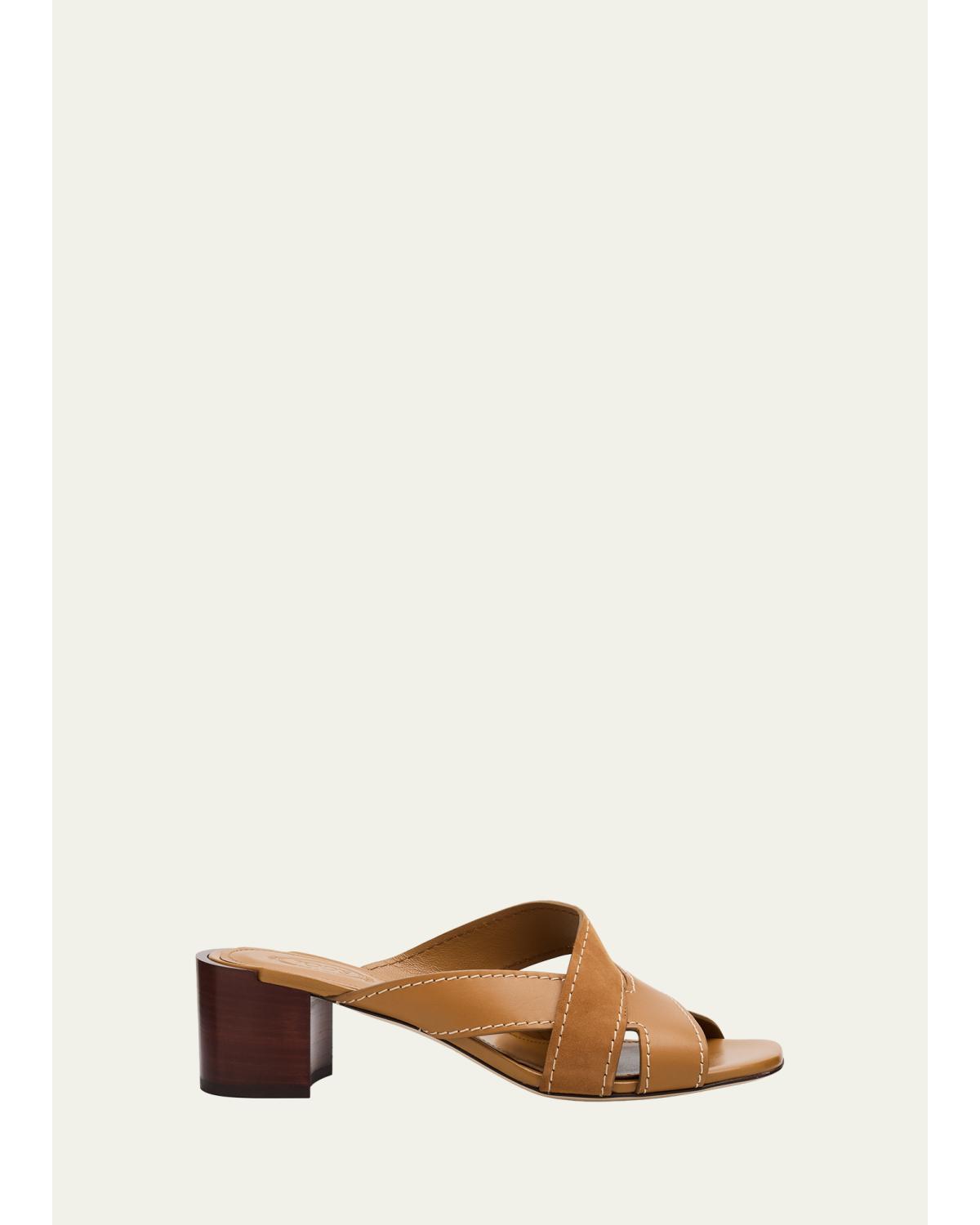 55Mm Mixed Leather Block-Heel Sandals
