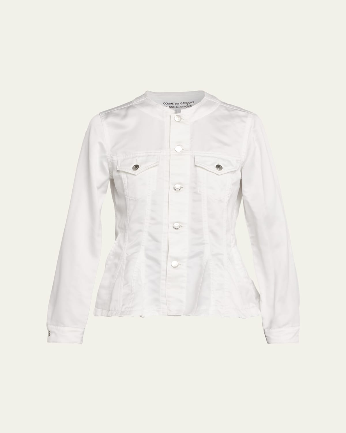Comme Des Garçons Denim Peplum-hem Jacket In White