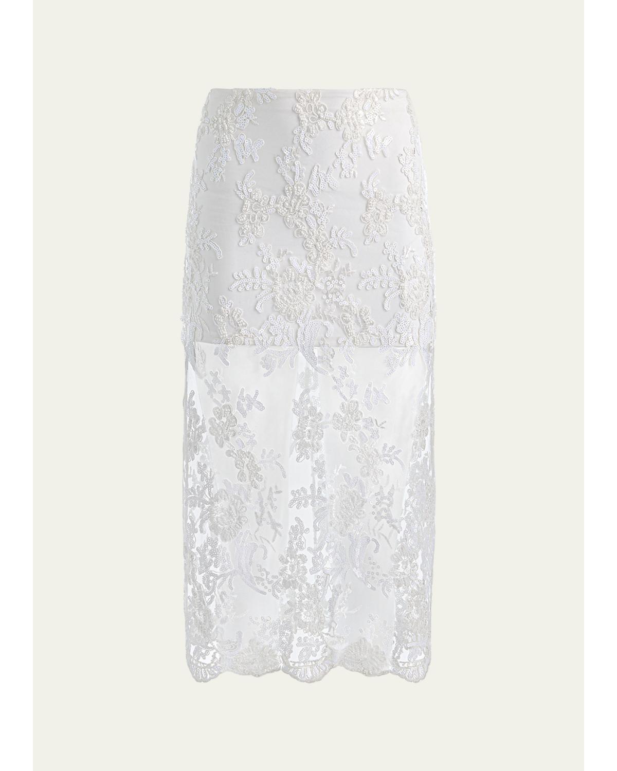 Medine Embellished Lace Midi Skirt