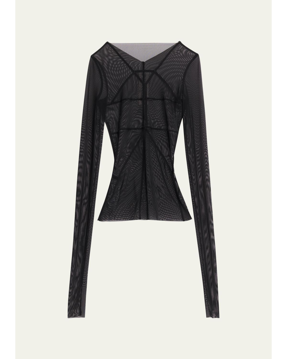 Temple Seamed Mesh Long-Sleeve Top
