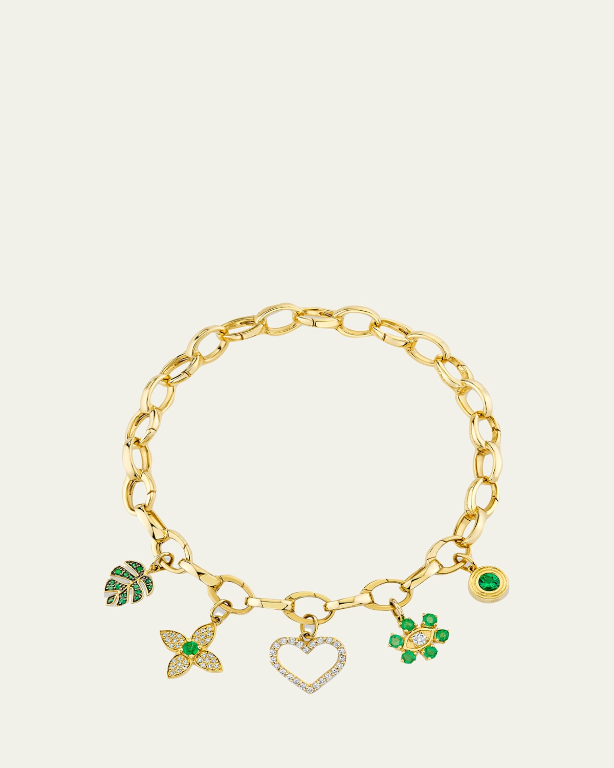 Sydney Evan 14K Diamond and Emerald Multi Charm Bracelet