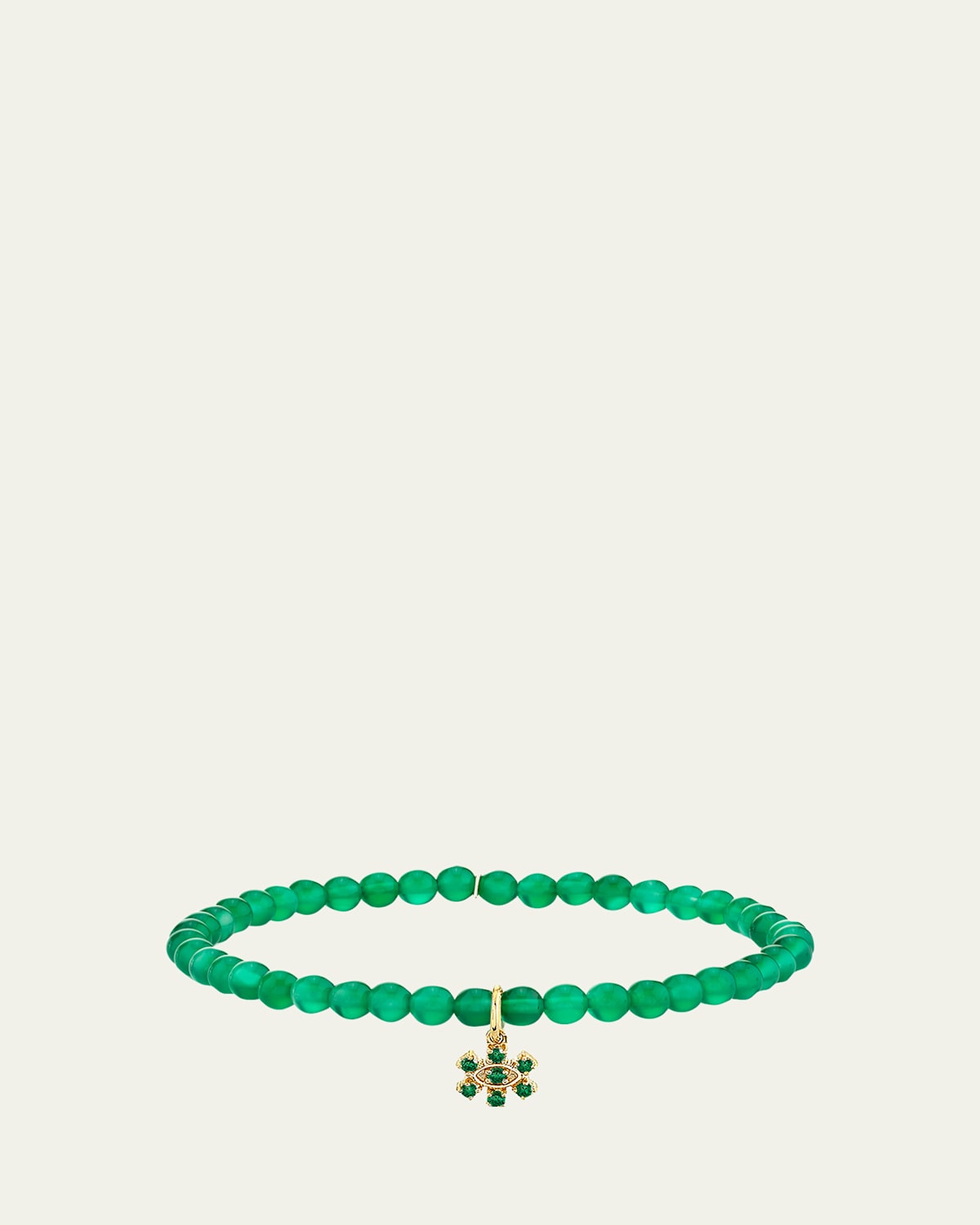 Sydney Evan 14K Small Marquise Emerald Charm on Green Onyx Bracelet