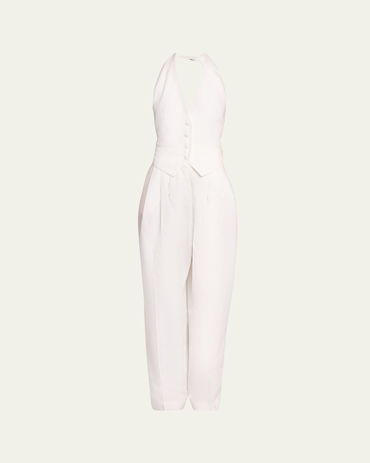 Ronny Kobo Rex Backless Plunging Vest Jumpsuit In White